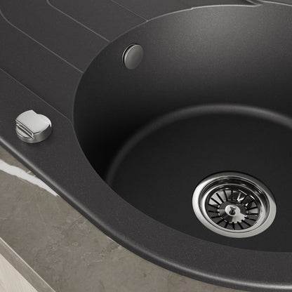 Laveo Dafne Granite Sink 1 Bowl with Drainer - Black – product view 3