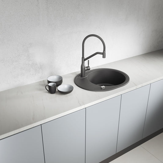 Laveo Dafne Granite Sink 1 Bowl with Half Drainer - Black – product view 1