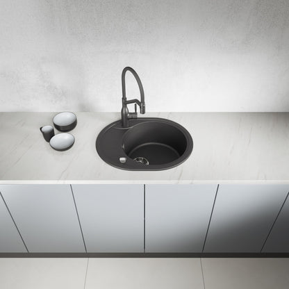Laveo Dafne Granite Sink 1 Bowl with Half Drainer - Black – product view 2