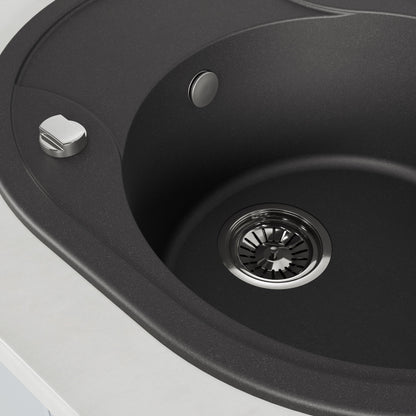 Laveo Dafne Granite Sink 1 Bowl with Half Drainer - Black – product view 3