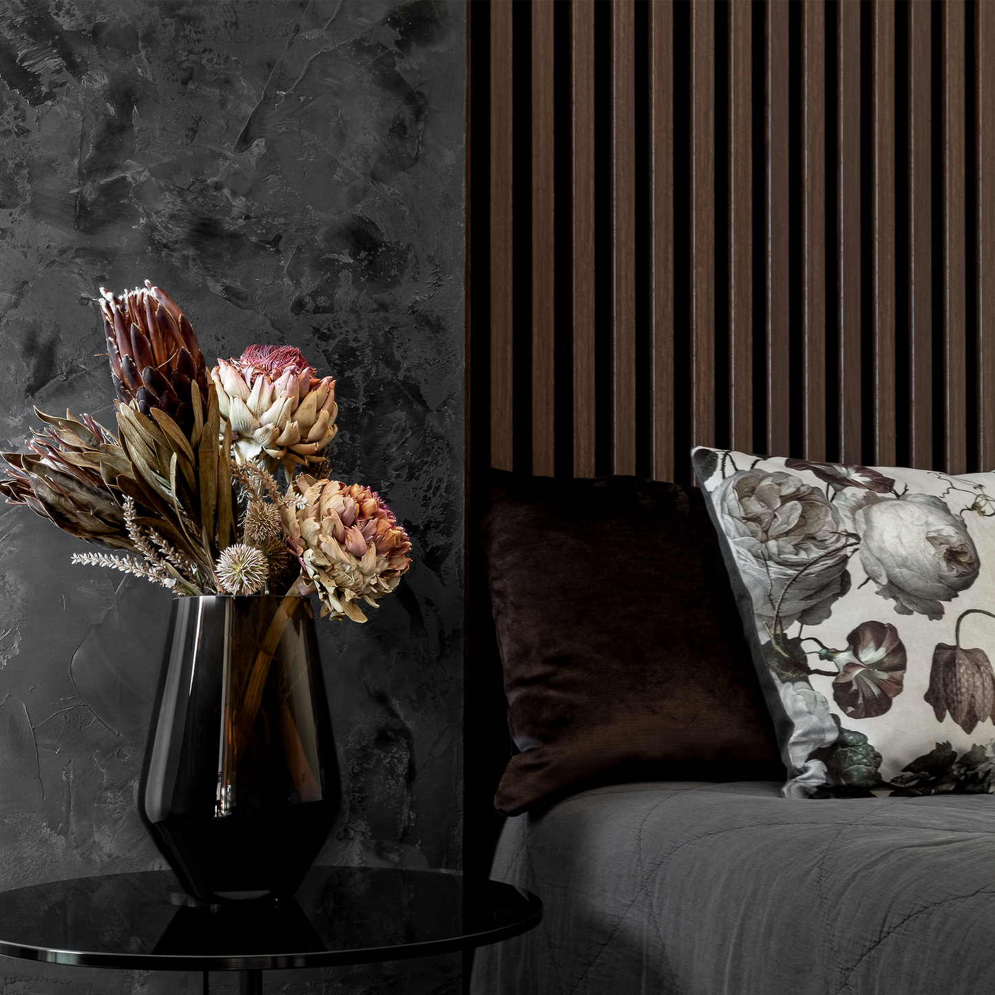 Marbet Design Woodline - Dark Oak Lamella Panel on Black Felt - 2700 x 300 mm