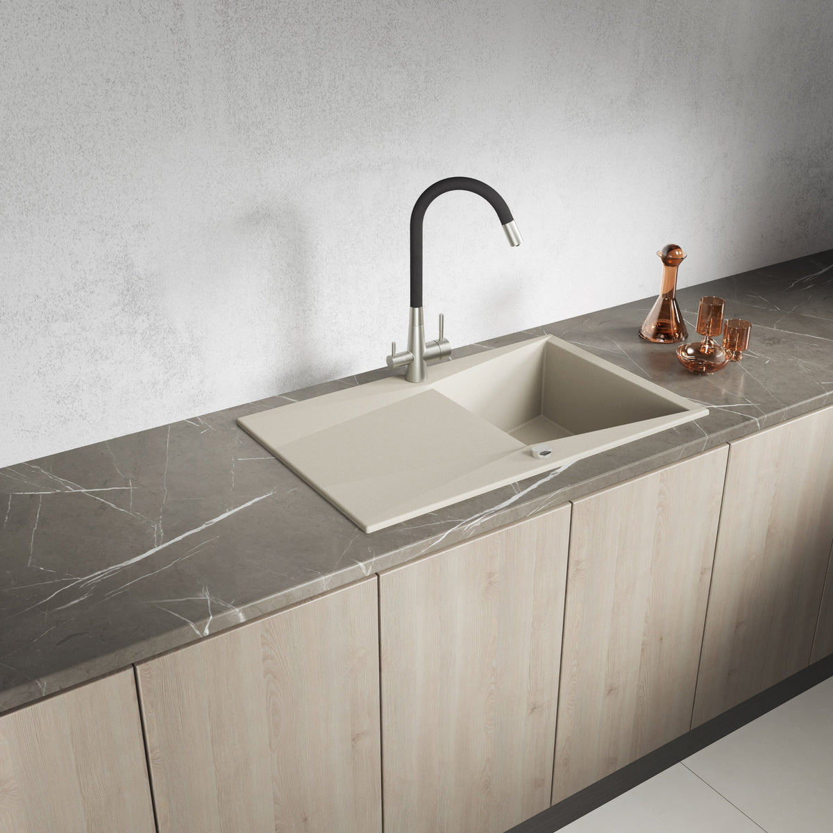 Laveo Grenada Granite Sink 1 Bowl with Drainer - Beach Sand – product view 1