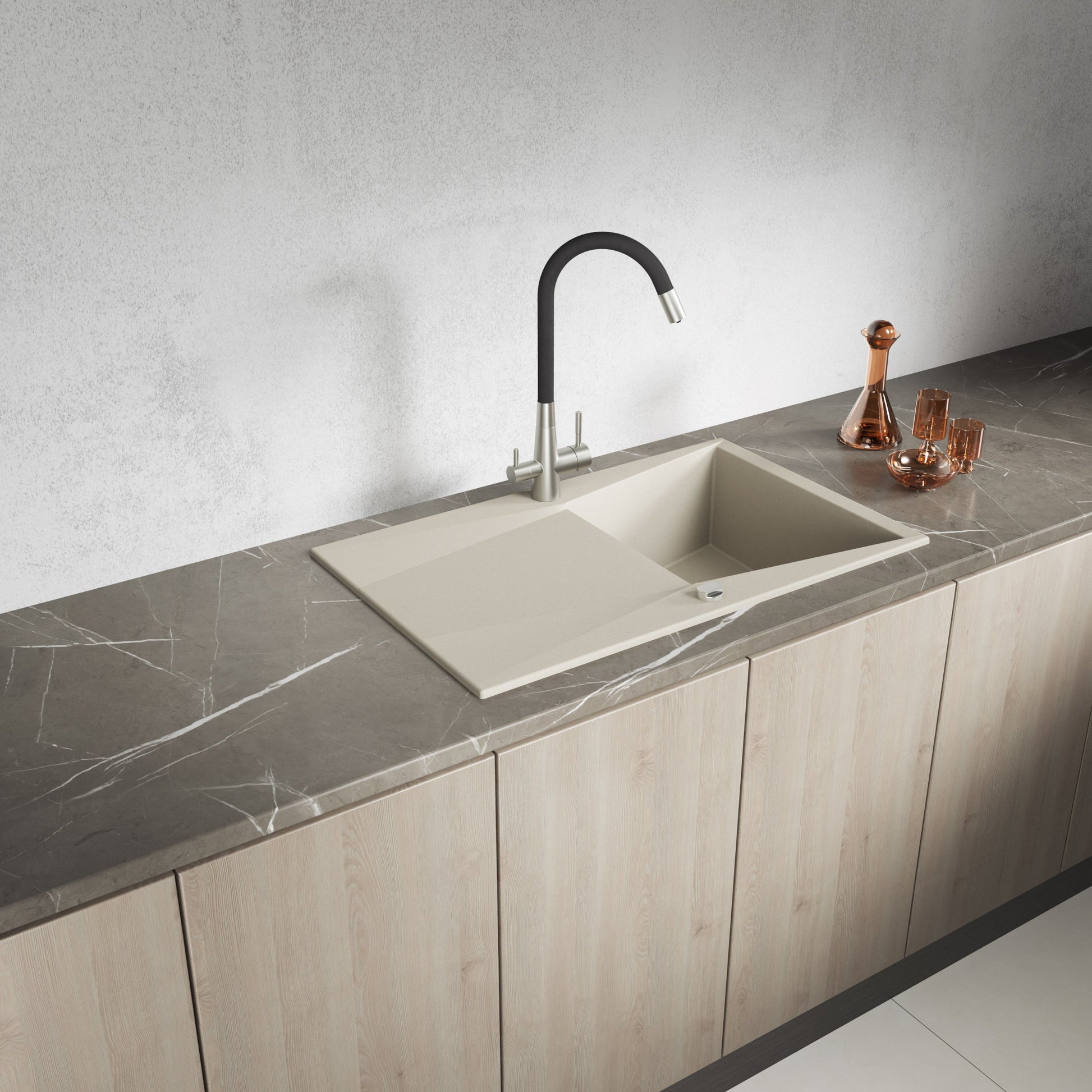 Laveo Grenada Granite Sink 1 Bowl with Drainer - Beach Sand – product view 1