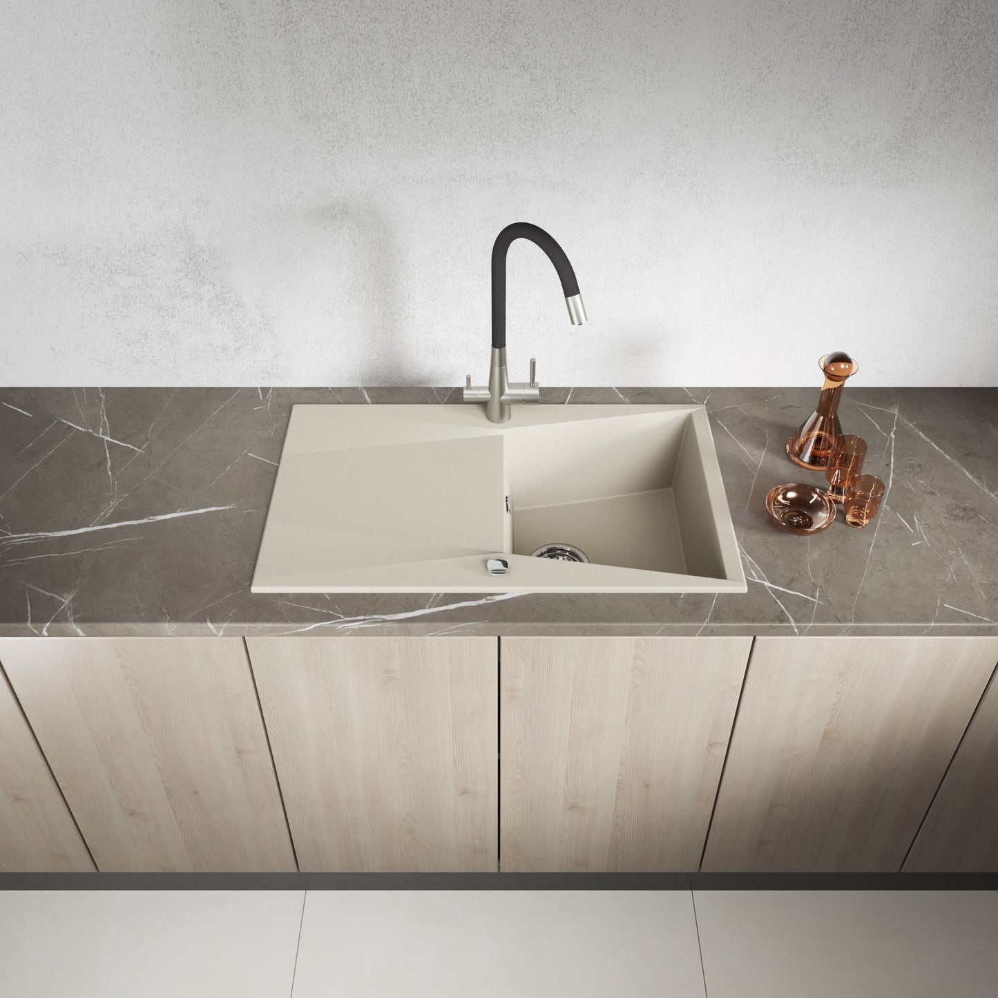 Laveo Grenada Granite Sink 1 Bowl with Drainer - Beach Sand – product view 2