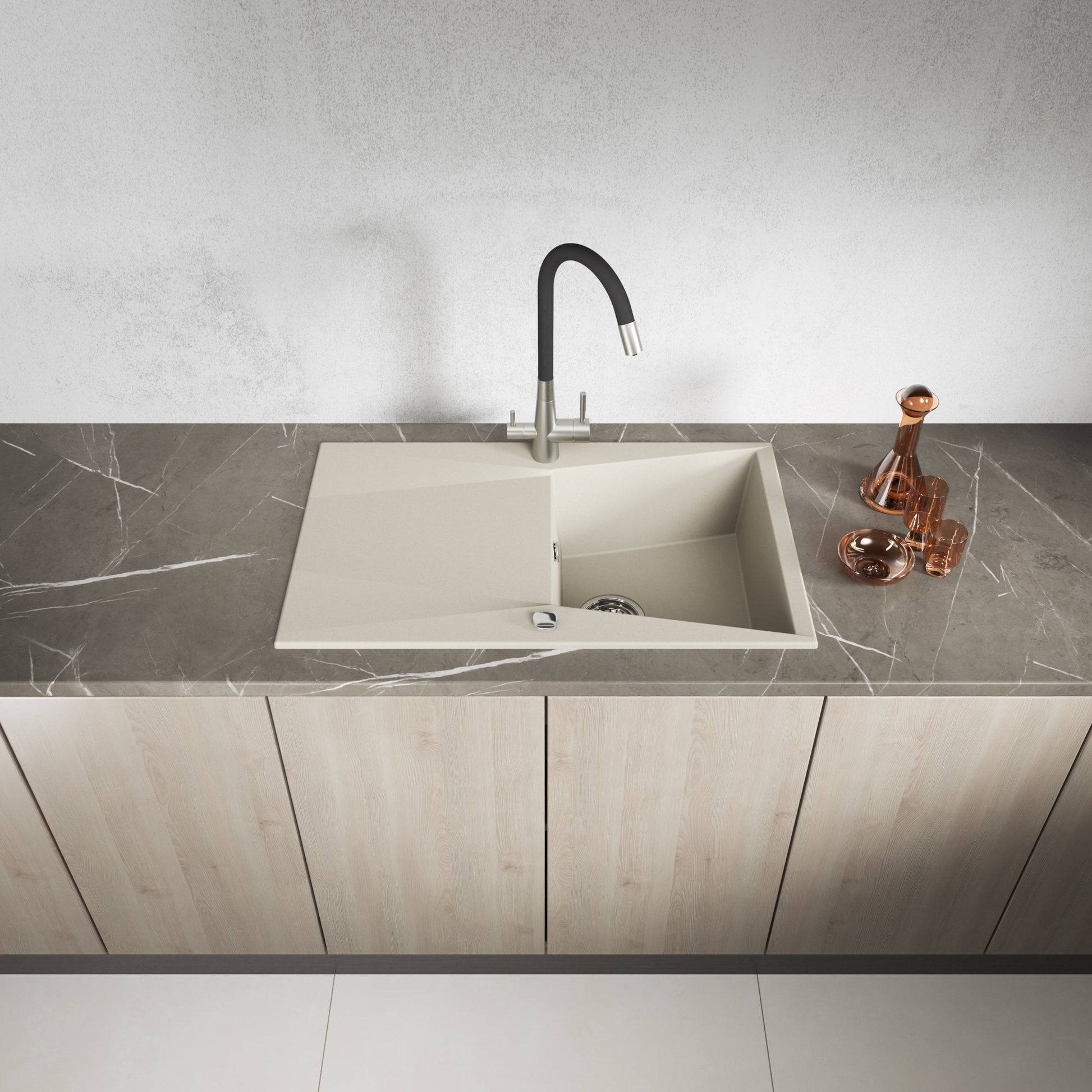 Laveo Grenada Granite Sink 1 Bowl with Drainer - Beach Sand – product view 2