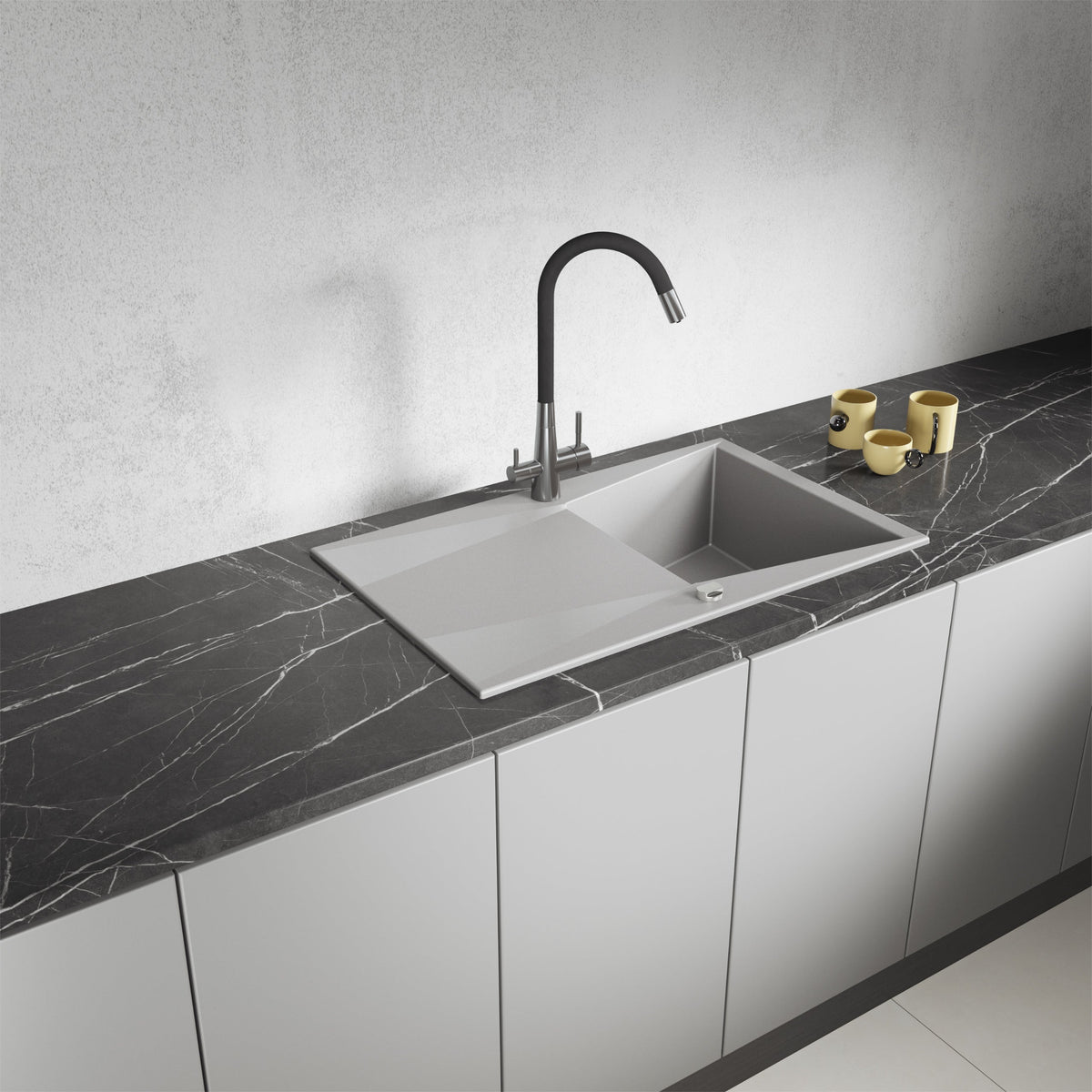 Laveo Grenada Granite Sink 1 Bowl with Drainer - Grey – product view 1