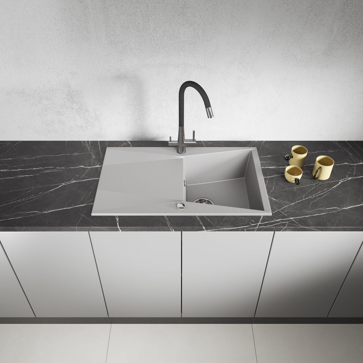 Laveo Grenada Granite Sink 1 Bowl with Drainer - Grey – product view 2