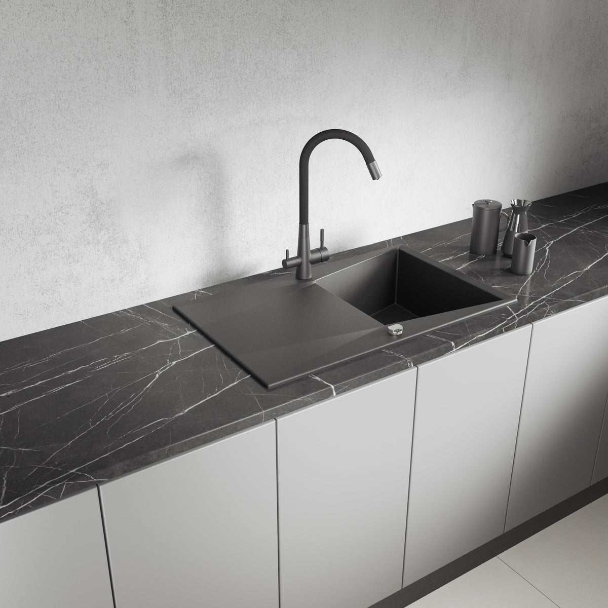 Laveo Grenada Granite Sink 1 Bowl with Drainer - Black – product view 1