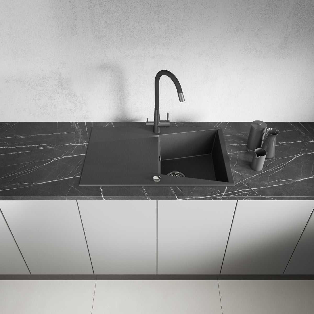 Laveo Grenada Granite Sink 1 Bowl with Drainer - Black – product view 2