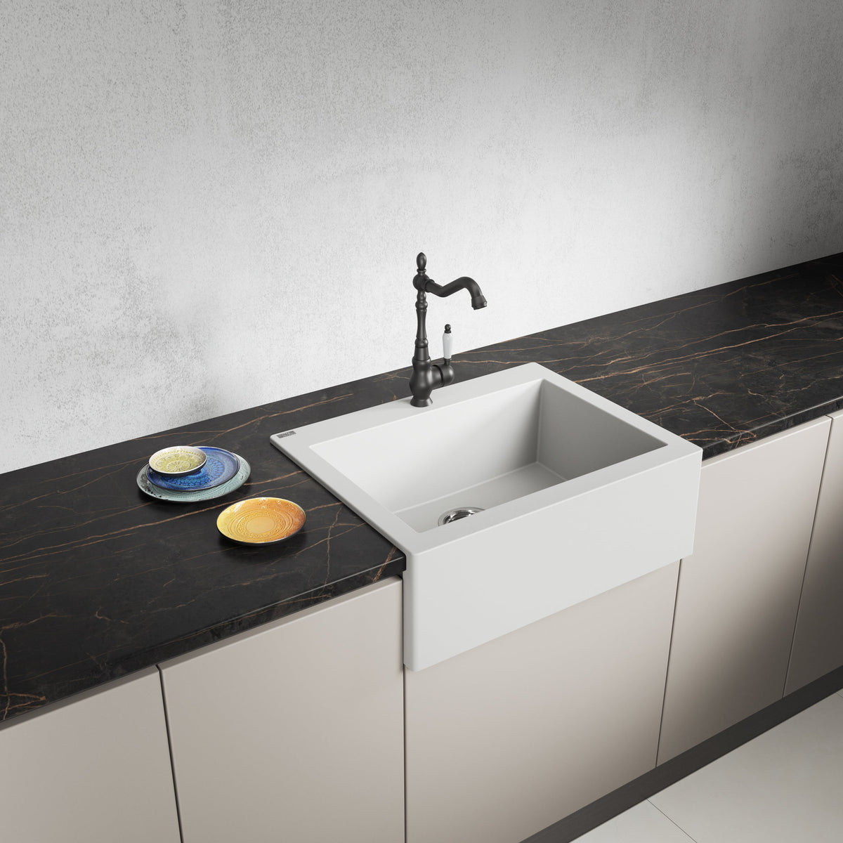 Laveo Komodo Granite Kitchen Sink Single Bowl 630 mm - White – product view 1