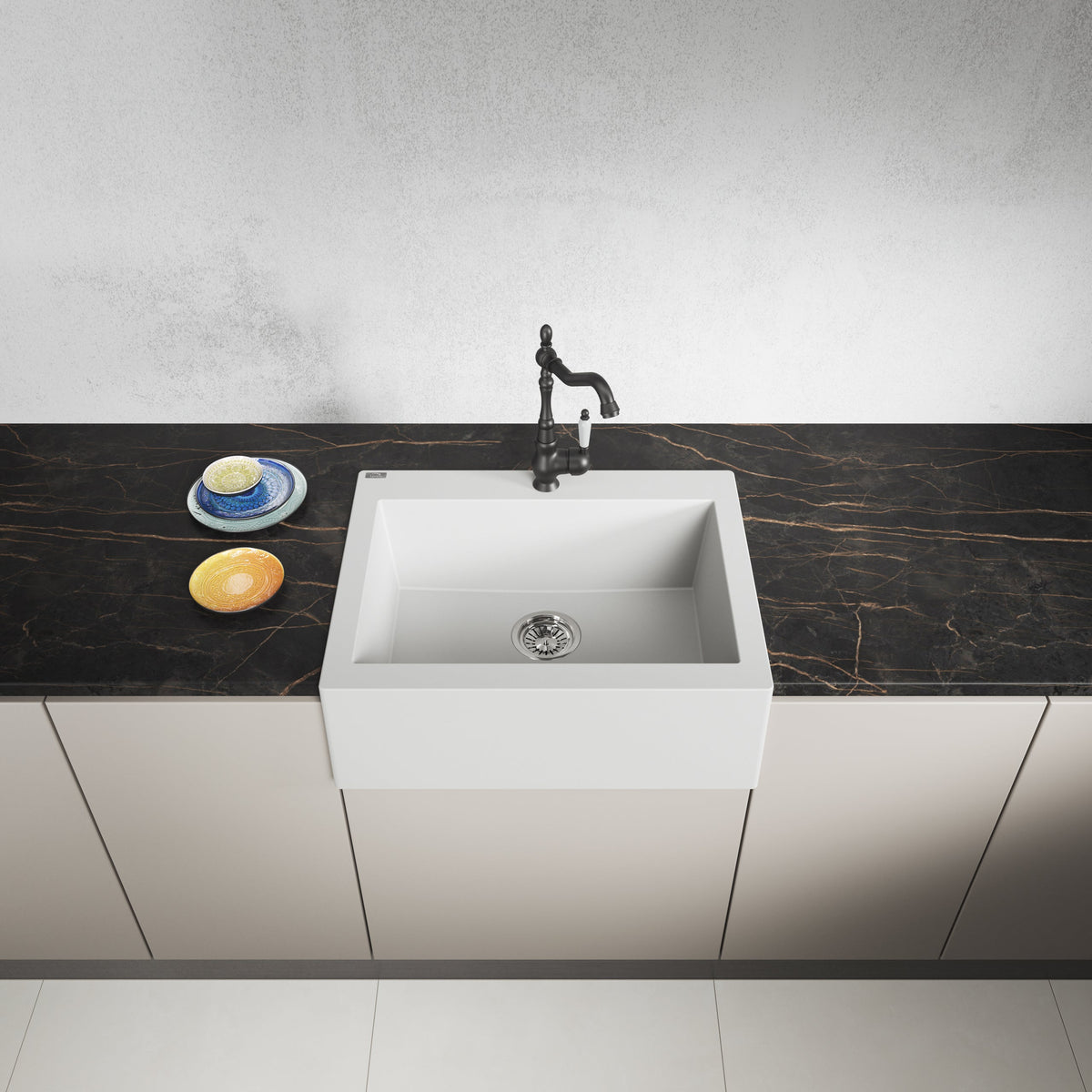 Laveo Komodo Granite Kitchen Sink Single Bowl 630 mm - White – product view 2