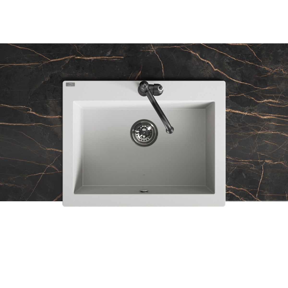 Laveo Komodo Granite Kitchen Sink Single Bowl 630 mm - White – product view 4