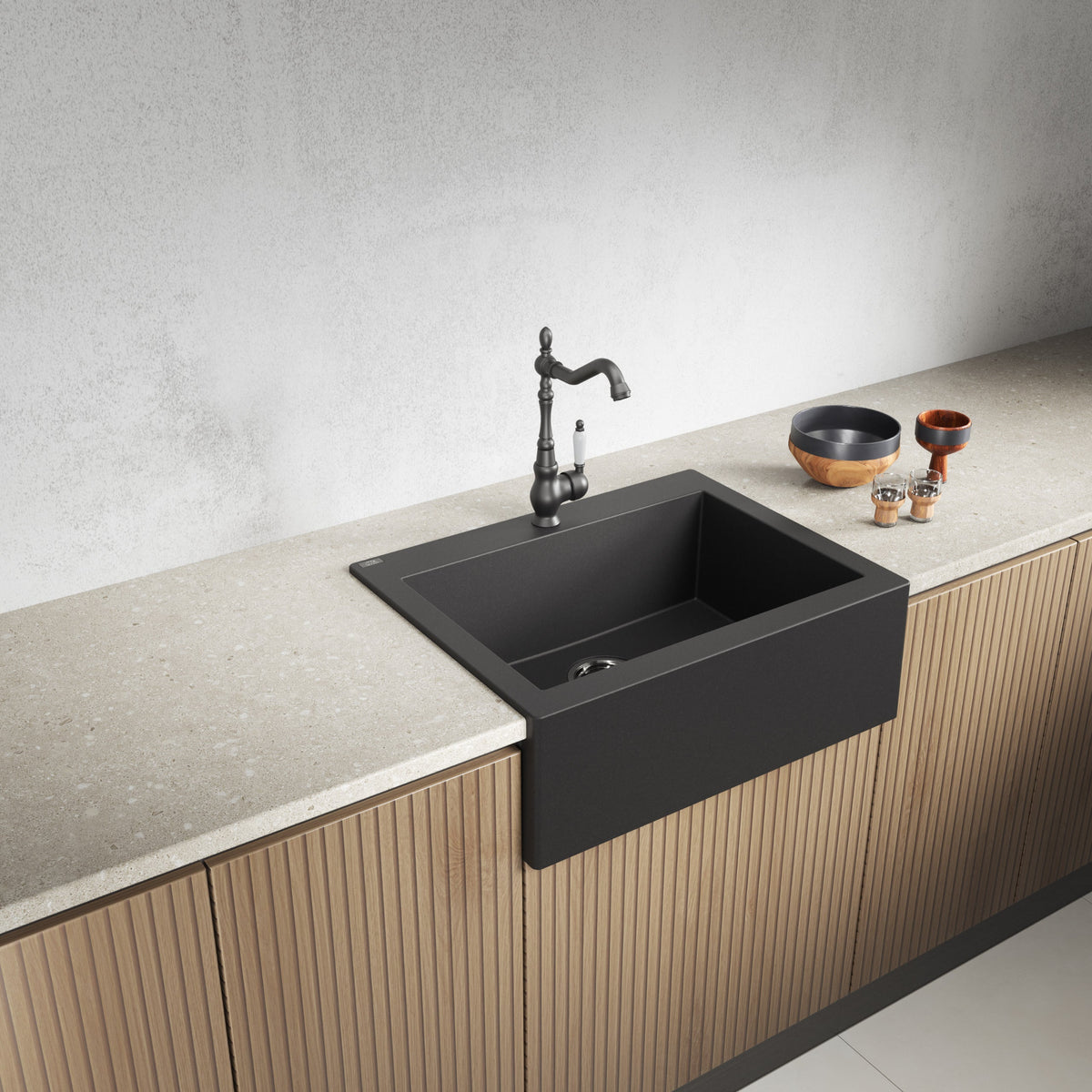 Laveo Komodo Granite Kitchen Sink Single Bowl 630 mm - Black – product view 1