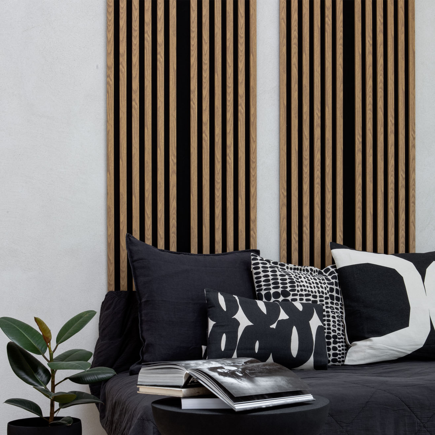 Marbet Design Woodline - Light Oak Lamella Panel on Black Felt - 2700 x 300 mm