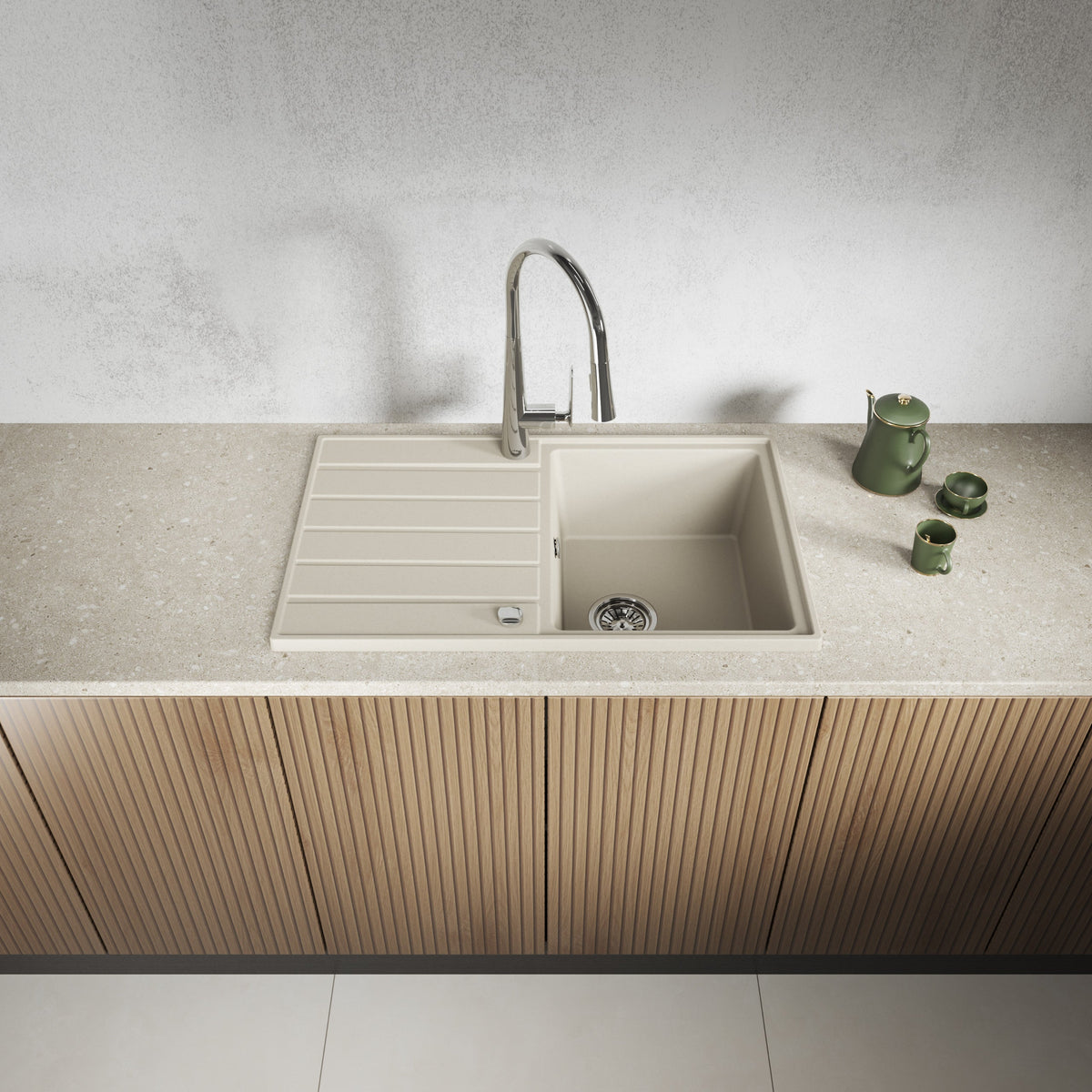 Laveo Margarita Granite Sink 1 Bowl with Drainer - Beach Sand – product view 2