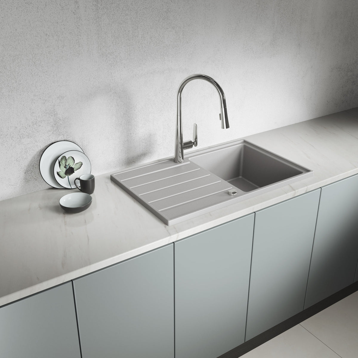Laveo Margarita Granite Sink 1 Bowl with Drainer - Grey – product view 1