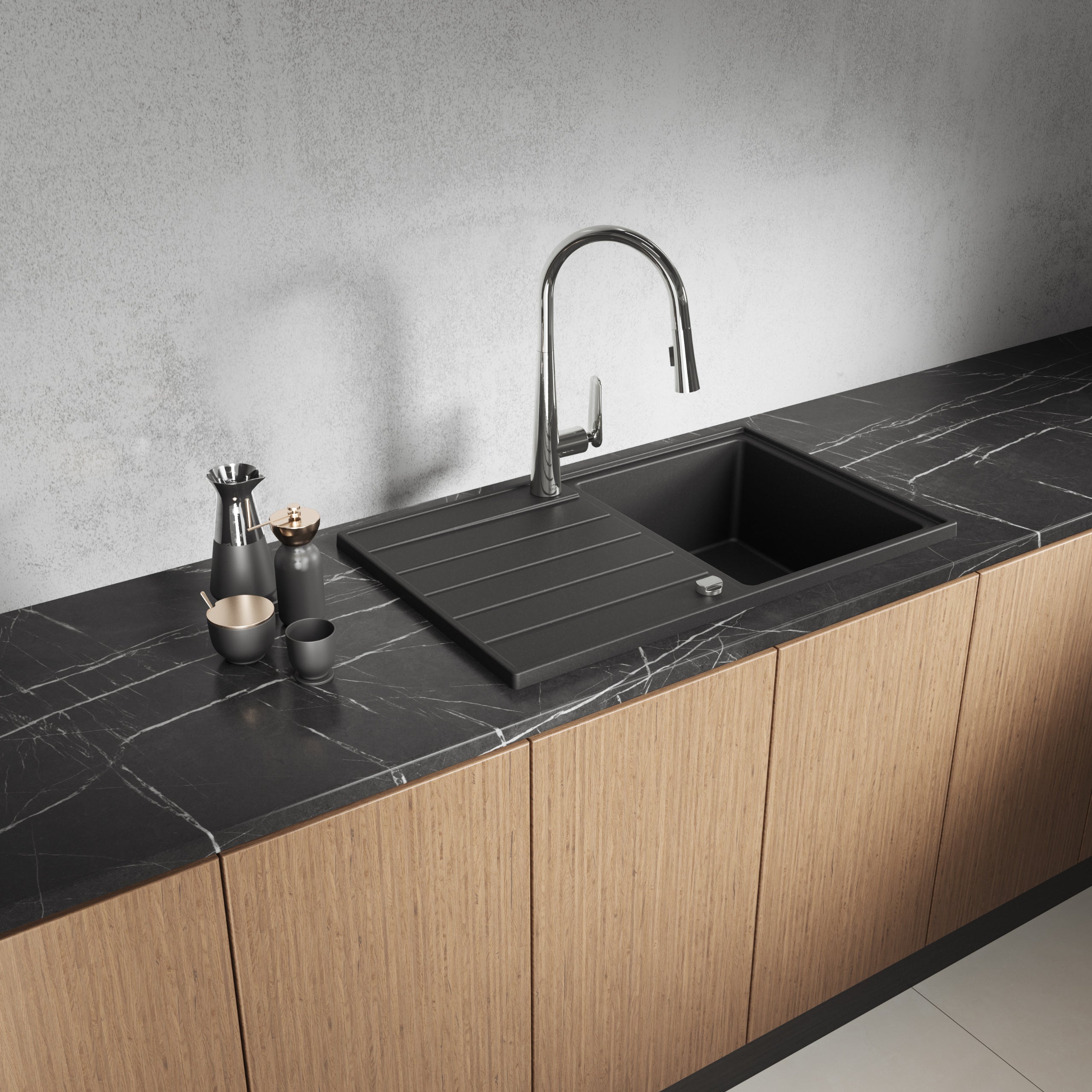 Laveo Margarita Granite Sink 1 Bowl with Drainer - Black – product view 1