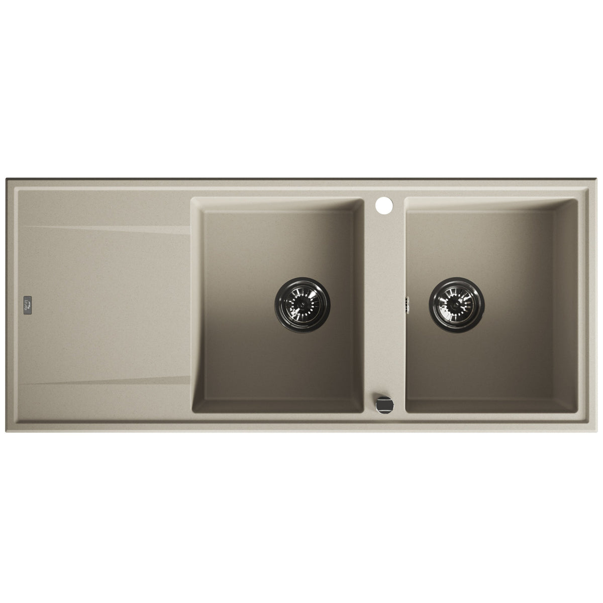 Laveo Megalo double-bowl granite sink with drainer in Beach Sand – top product view – SBE_421T