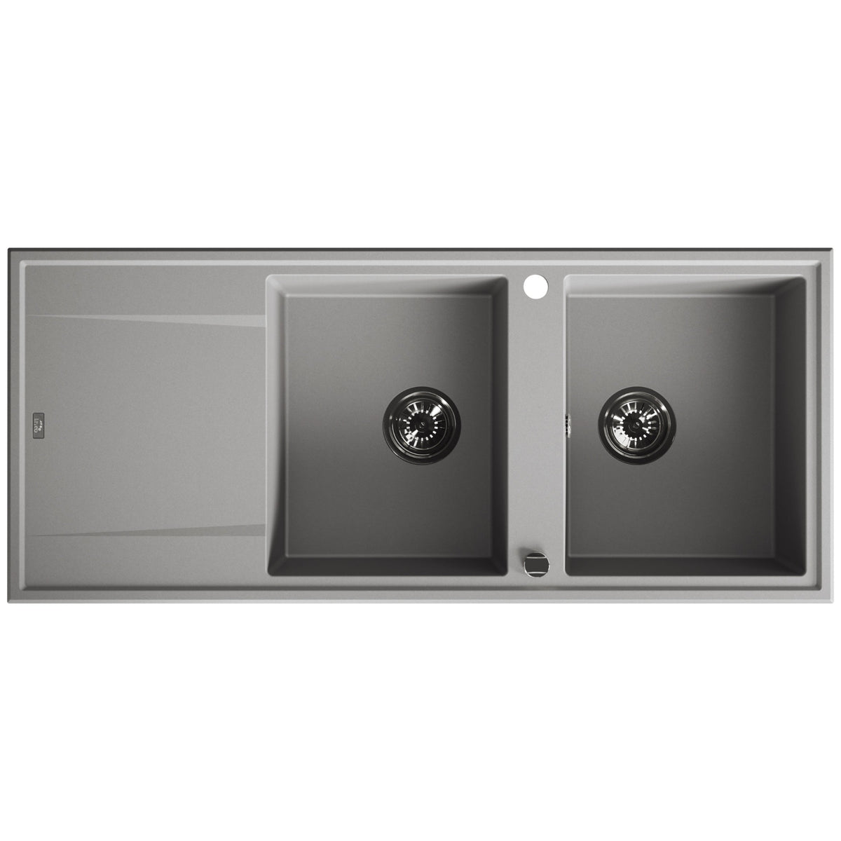 Laveo Megalo double-bowl granite sink with drainer in Grey – top product view – SBE_521T