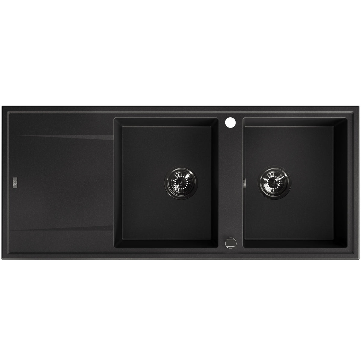 Laveo Megalo double-bowl granite sink with drainer in Black – top product view – SBE_721T