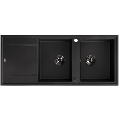 Laveo Megalo double-bowl granite sink with drainer in Black – top product view – SBE_721T