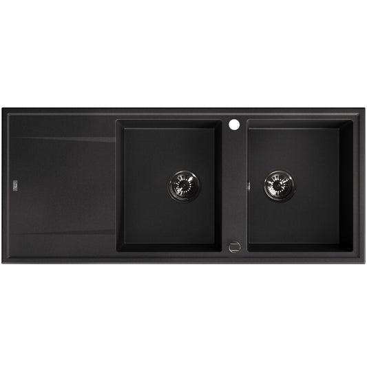 Laveo Megalo double-bowl granite sink with drainer in Black – top product view – SBE_721T