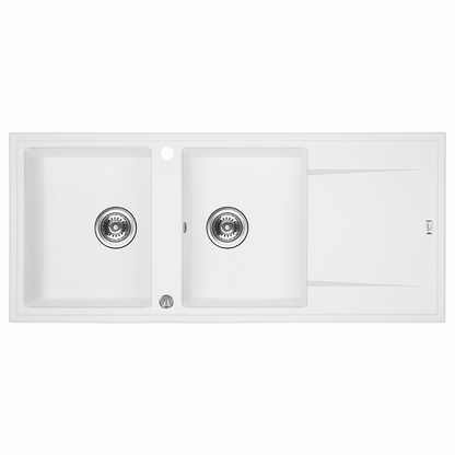 Laveo Megalo Granite Sink 2 Bowl with Drainer - White