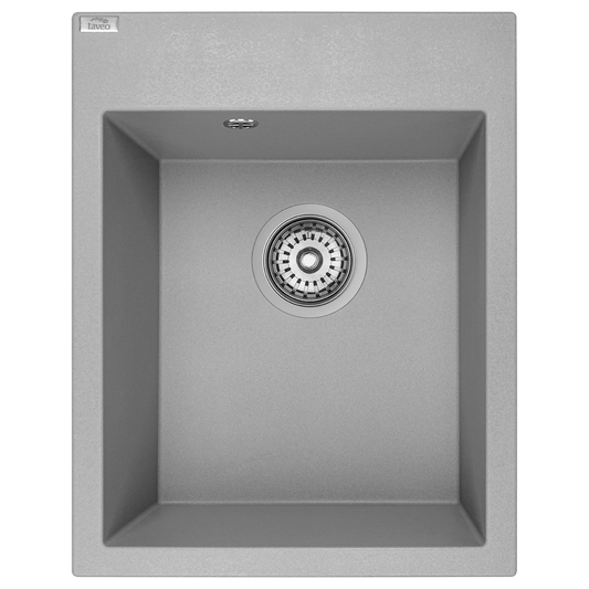 Top view of Laveo Monchichi single-bowl granite kitchen sink in Grey – SBO_510Y