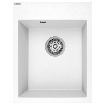 Top view of Laveo Monchichi single-bowl granite kitchen sink in White – SBO_610Y