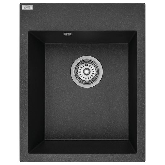 Top view of Laveo Monchichi single-bowl granite kitchen sink in Black – SBO_710Y
