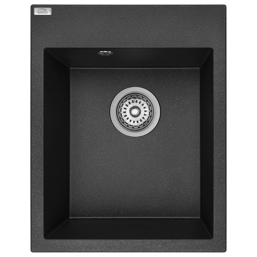 Top view of Laveo Monchichi single-bowl granite kitchen sink in Black – SBO_710Y