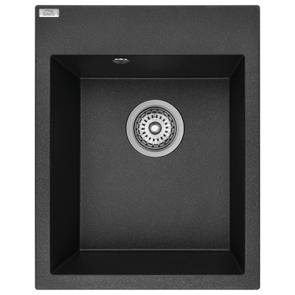 Top view of Laveo Monchichi single-bowl granite kitchen sink in Black – SBO_710Y
