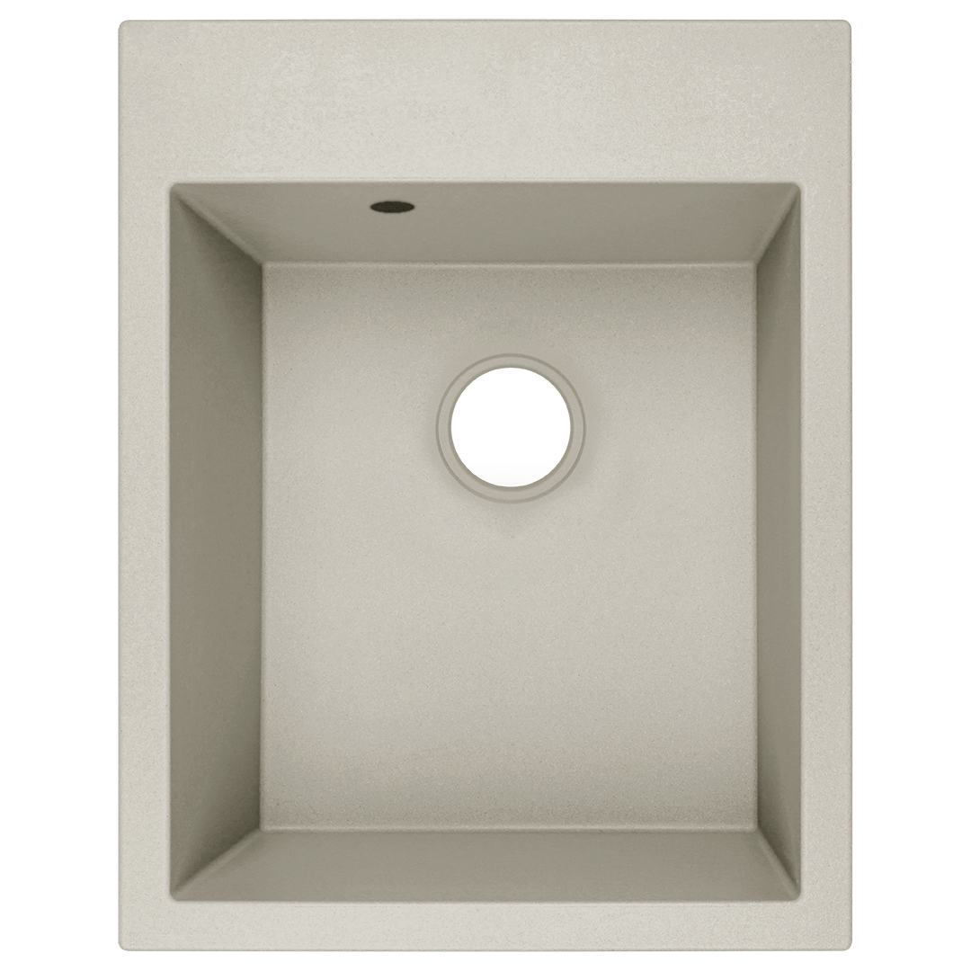 Top view of Laveo Monchichi single-bowl granite kitchen sink in Jasmine – SBO_J10Y