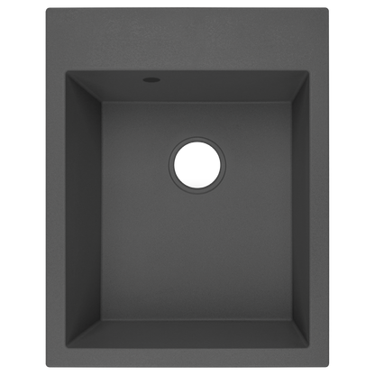 Top view of Laveo Monchichi single-bowl granite kitchen sink in Volcano Grey – SBO_V10Y