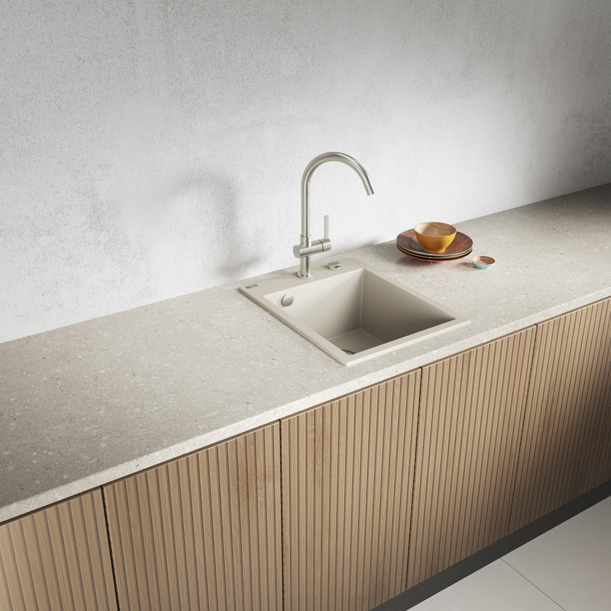 Laveo Monchichi Granite Kitchen Sink Single Bowl 500 mm - Beach Sand – product view 1