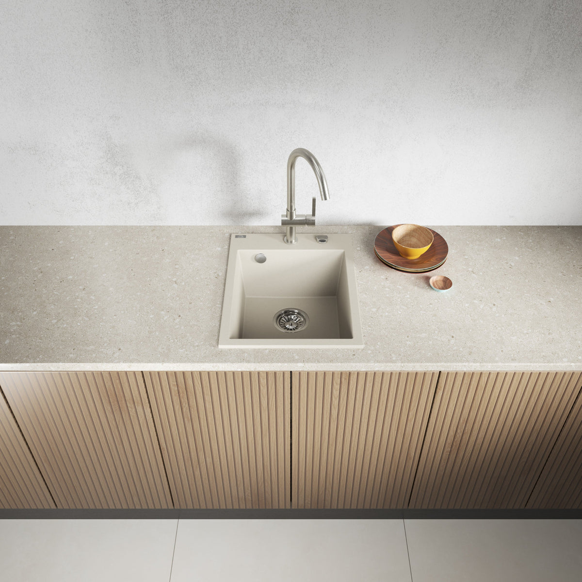 Laveo Monchichi Granite Kitchen Sink Single Bowl 500 mm - Beach Sand – product view 2