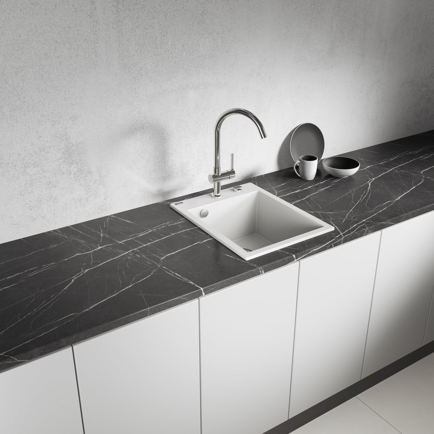 Laveo Monchichi Granite Kitchen Sink Single Bowl 500 mm - White