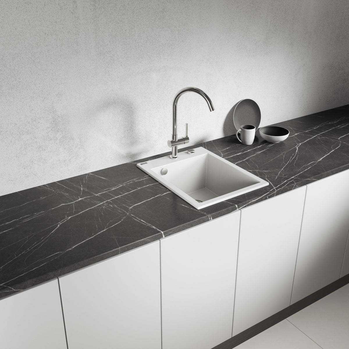 Laveo Monchichi Granite Kitchen Sink Single Bowl 500 mm - White – product view 1