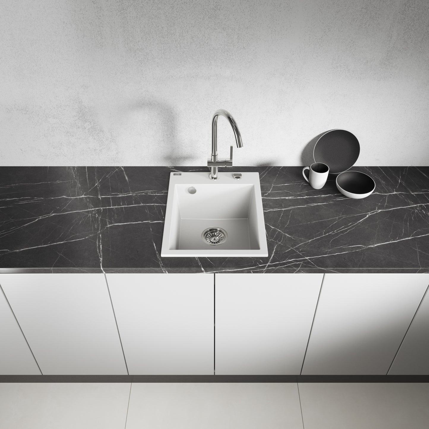 Laveo Monchichi Granite Kitchen Sink Single Bowl 500 mm - White