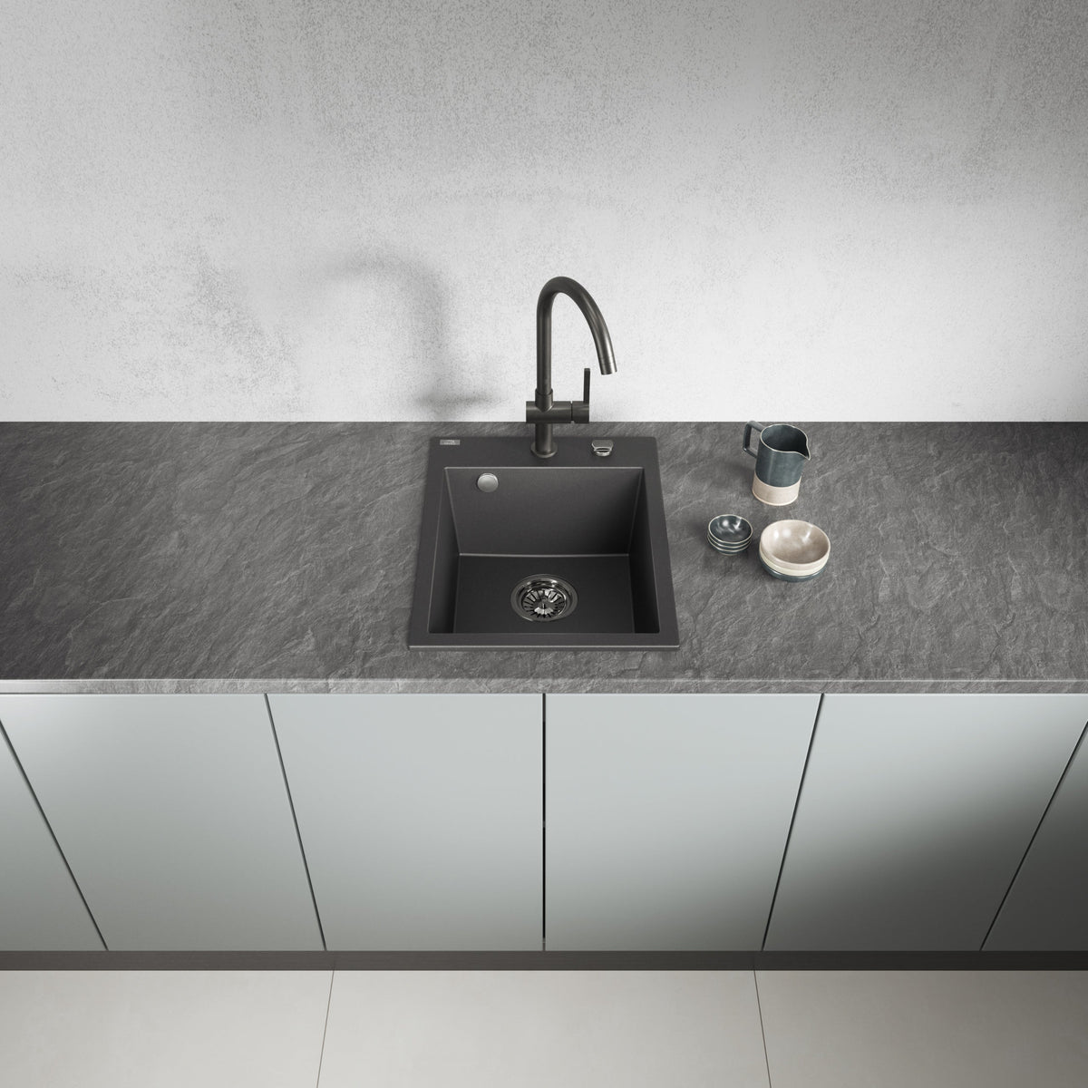 Laveo Monchichi Granite Kitchen Sink Single Bowl 500 mm - Black – product view 2