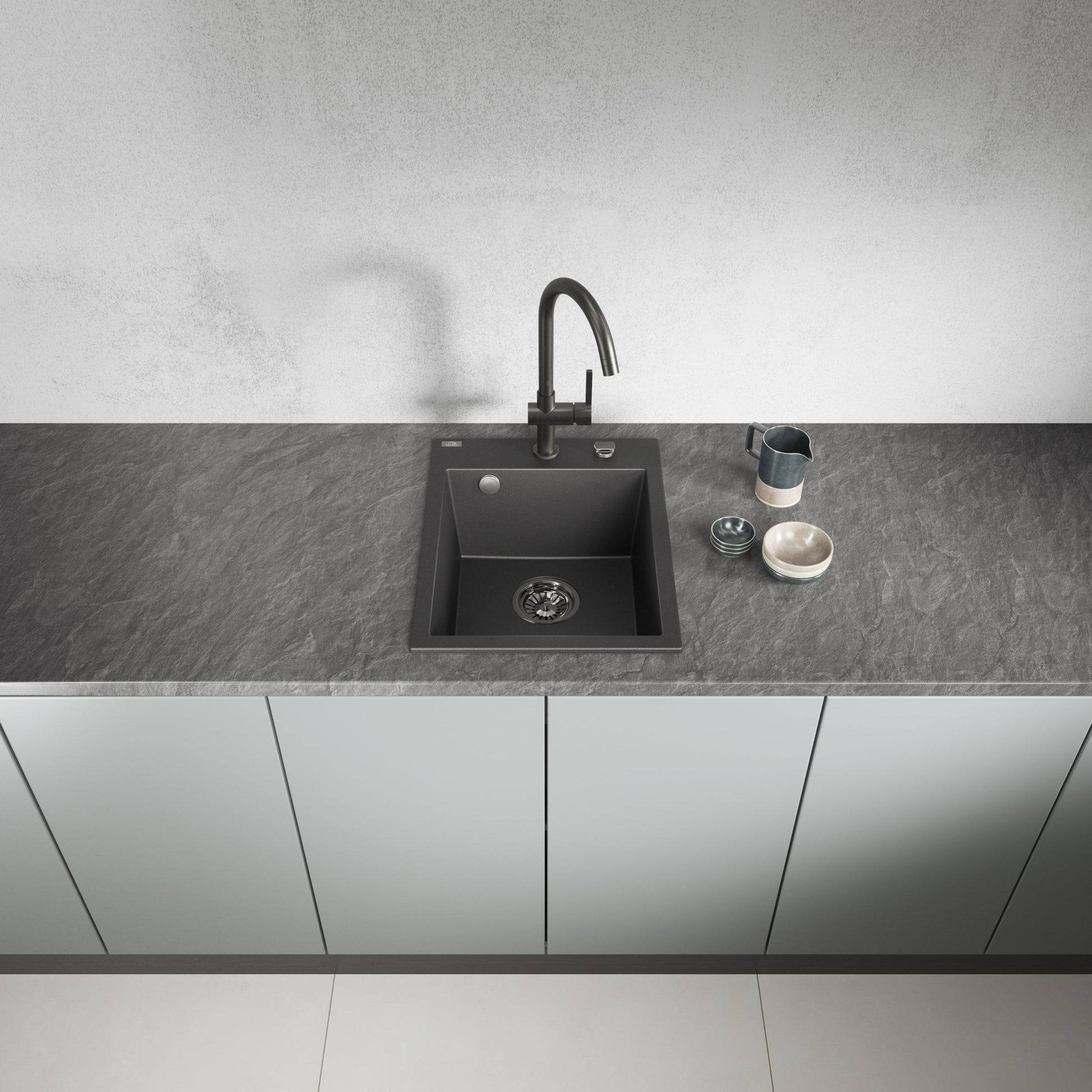 Laveo Monchichi Granite Kitchen Sink Single Bowl 500 mm - Black – product view 2