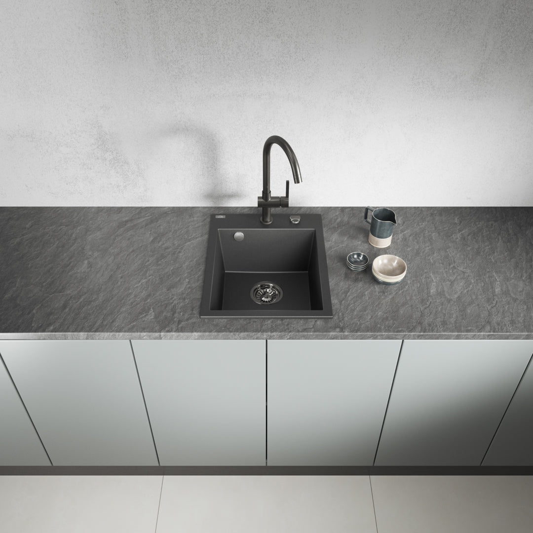 Laveo Monchichi Granite Kitchen Sink Single Bowl 500 mm - Black