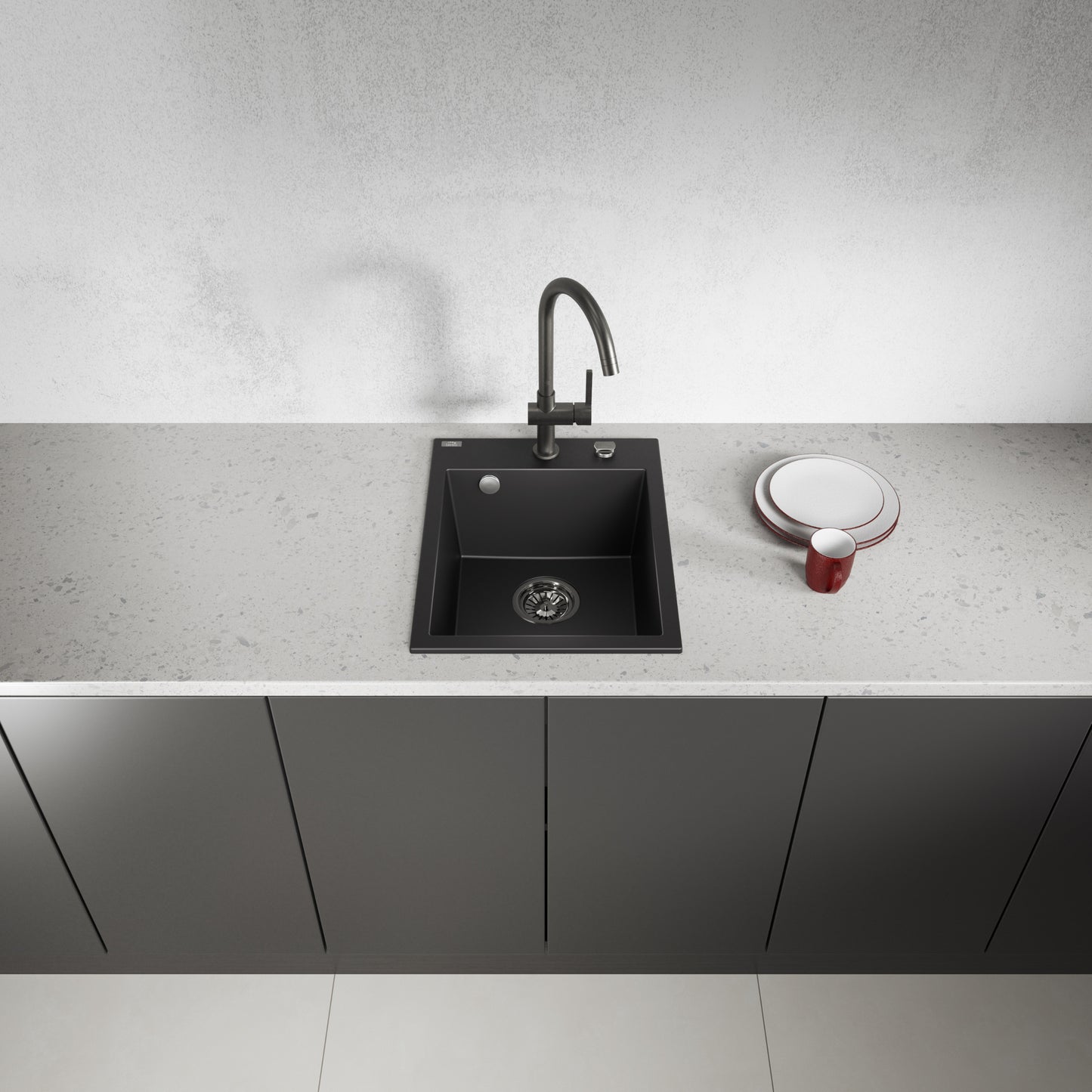 Laveo Monchichi Granite Kitchen Sink Single Bowl 500 mm - Monochrome Black