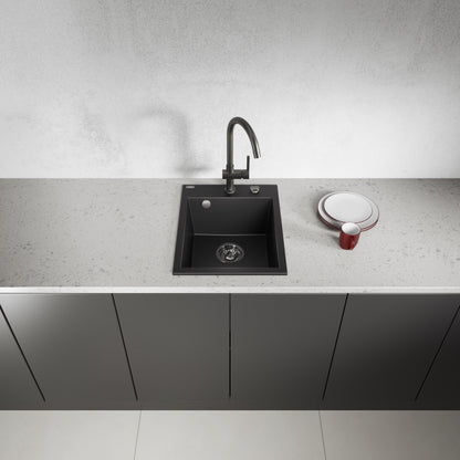 Laveo Monchichi Granite Kitchen Sink Single Bowl 500 mm - Monochrome Black