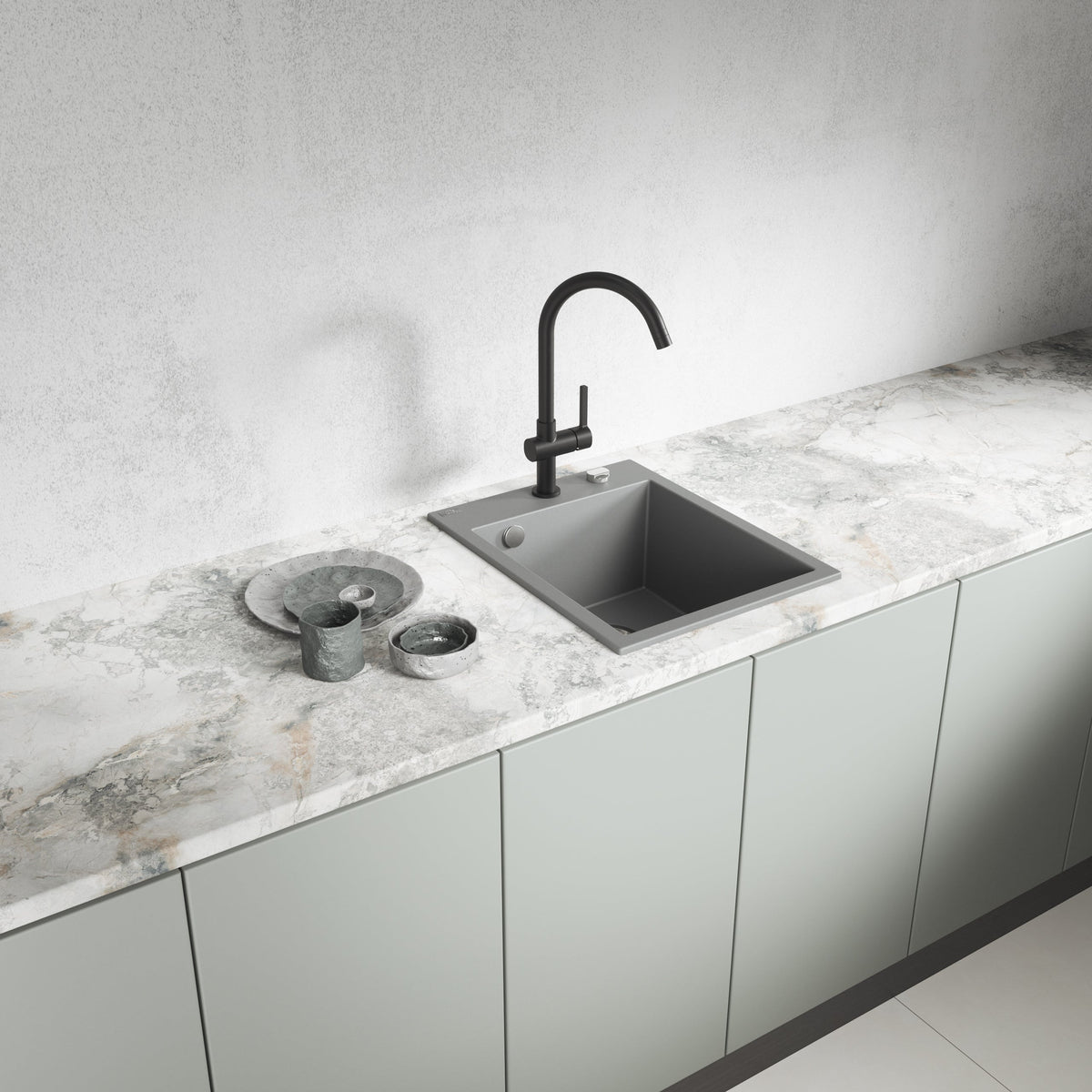 Laveo Monchichi Granite Kitchen Sink Single Bowl 500 mm - Volcano Grey – product view 1