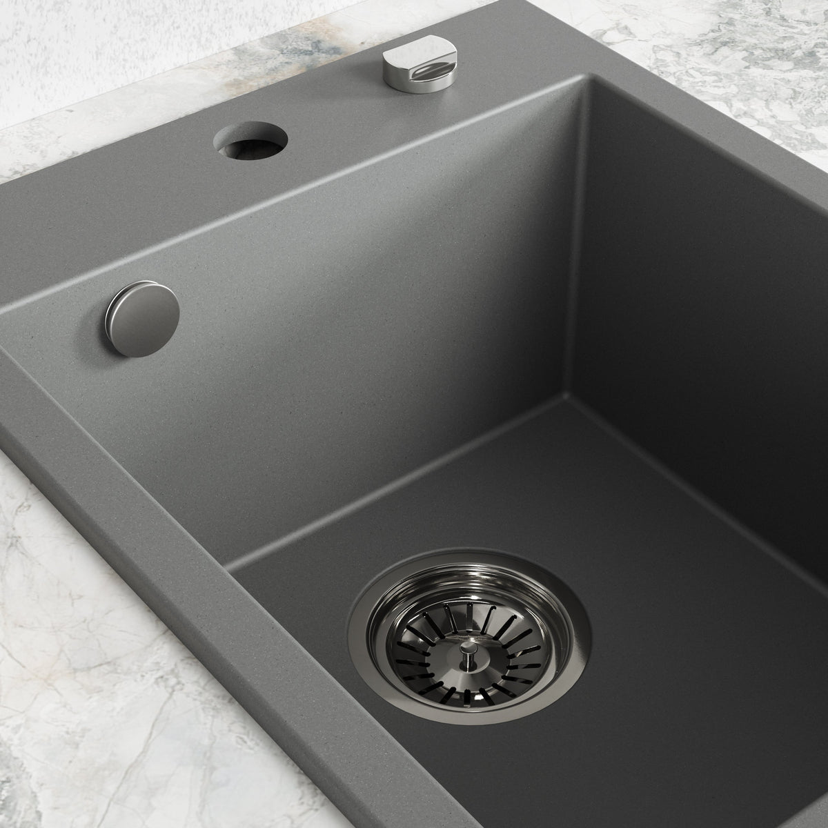 Laveo Monchichi Granite Kitchen Sink Single Bowl 500 mm - Volcano Grey – product view 3