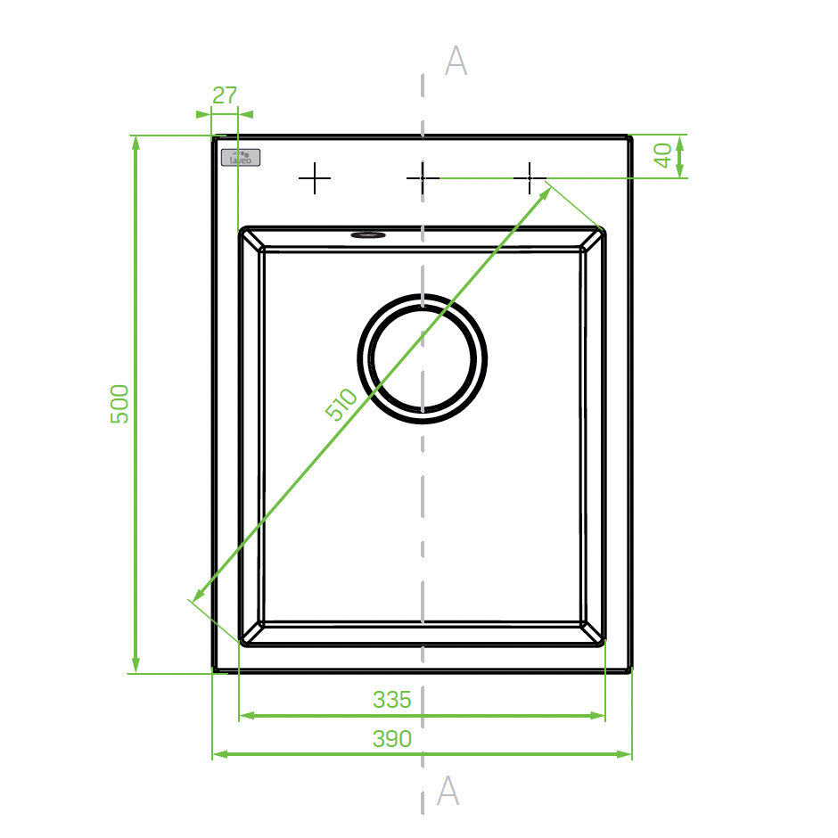 Technical dimension drawing of Monchichi Sink
