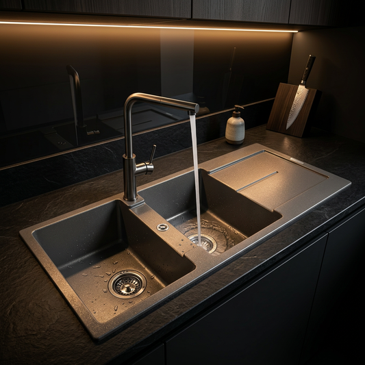 STERNHAGEN Enigma D200 Granite Composite Kitchen Sink Double Bowl with Drainer 1160 mm - Metallic gallery image 3