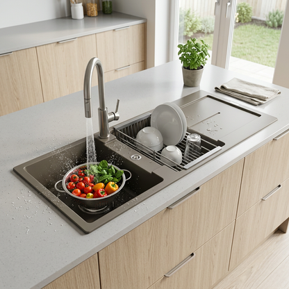 STERNHAGEN ENIGMA Granite Kitchen Sink Double Bowl with Drainer - Metallic Grey