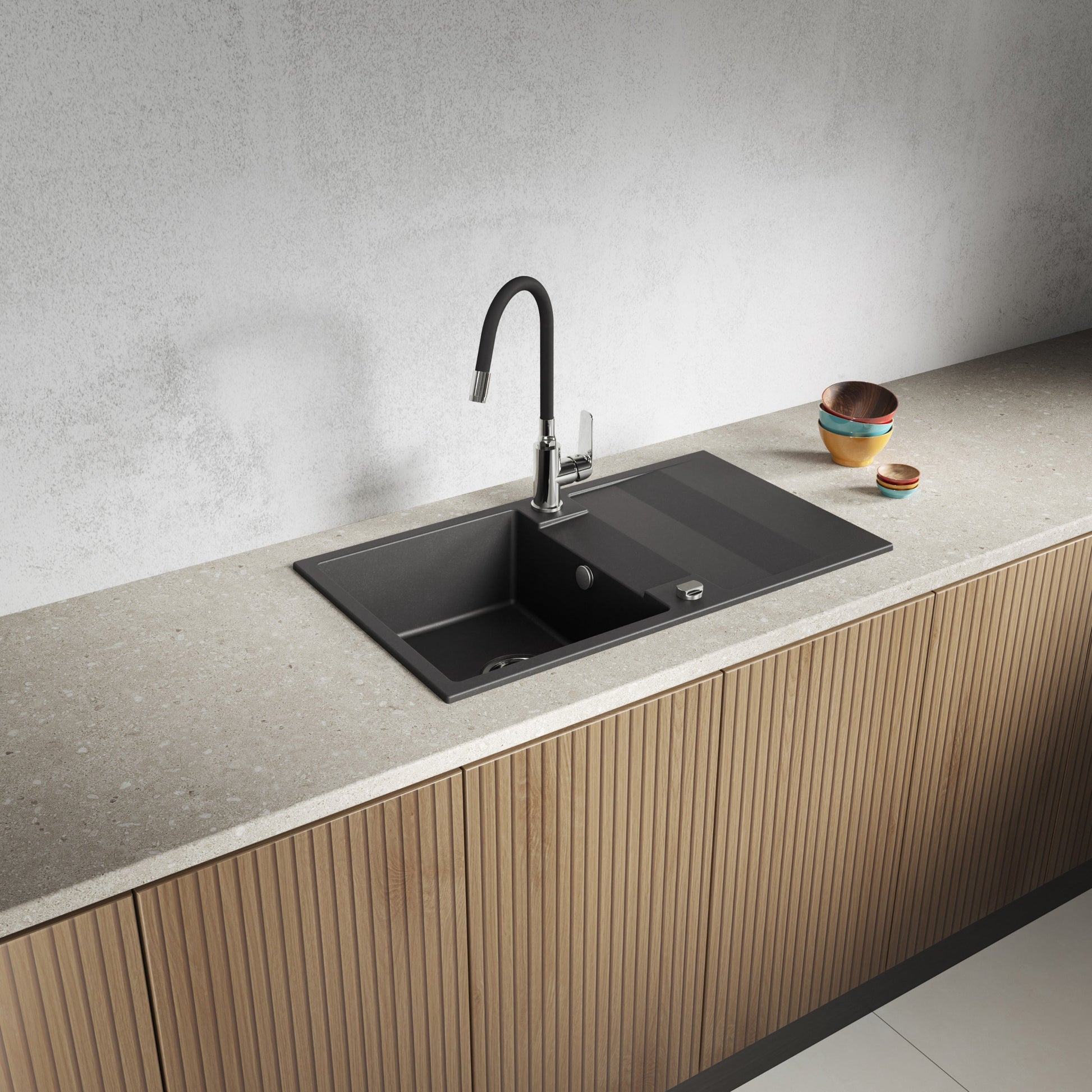 Laveo Rab Granite Sink 1 Bowl with Drainer - Black – product view 1